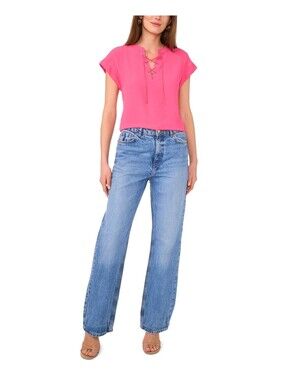 Vince Camuto Women's Lace-up Dolman-Sleeve Top - Flamingo Pink Size XXL